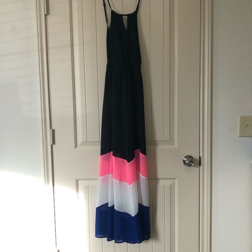 Want and Need Black/White/Pink/Blue Maxi Dress- M